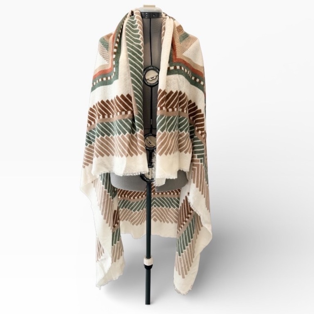 BP Nordstrom Womens Southwestern Geometric‎ Square Wrap Scarf Cowgirl Layer OS
